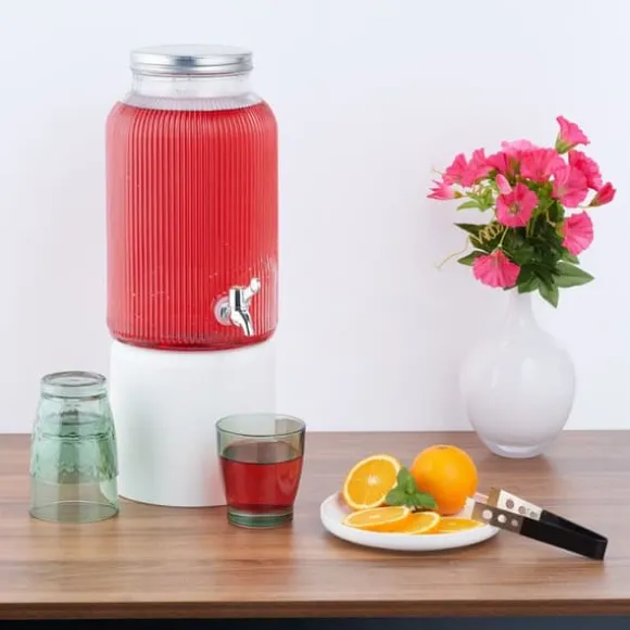 Relaxdays Dryckesdispenser, 5 l, med kran och lock, dekorativ design, för din lemonade, transparent