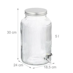Relaxdays Dryckesdispenser, 5 l, med kran och lock, dekorativ design, för din lemonade, transparent