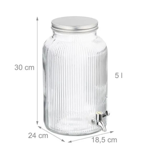 Relaxdays Dryckesdispenser, 5 l, med kran och lock, dekorativ design, för din lemonade, transparent