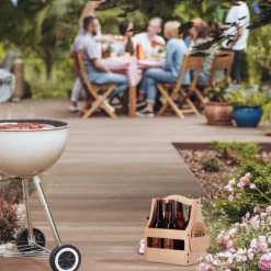 Relaxdays Flaska i trä, med flasköppnare, 6 flaskor, låda, present till fars dag, natur