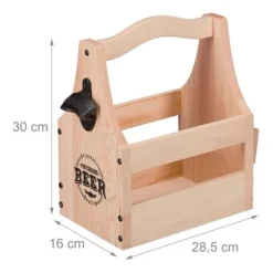 Relaxdays Flaska i trä, med flasköppnare, 6 flaskor, låda, present till fars dag, natur