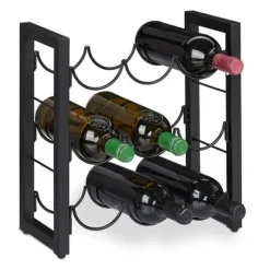 Relaxdays Flaskställ 9 fack, vinlagringshylla, metall, HxBxD: 37x35x17 cm, kök & bar, svart