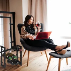 Relaxdays Flaskställ 9 fack, vinlagringshylla, metall, HxBxD: 37x35x17 cm, kök & bar, svart