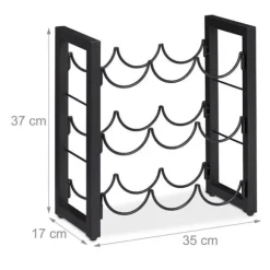 Relaxdays Flaskställ 9 fack, vinlagringshylla, metall, HxBxD: 37x35x17 cm, kök & bar, svart