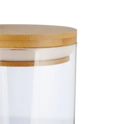 Relaxdays Glasförvaringslådor, set om 3, storlekar 500, 700, 1000 ml, pasta, ris, flingor, kaffe, D 9,5 cm, bambu