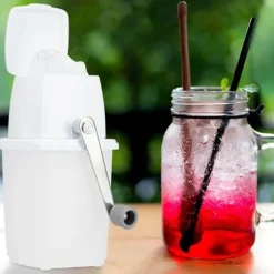 Relaxdays Ismaskin, manuell apparat, vev, tillbehör för bar, cocktails, kalla drycker, vit - grå