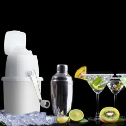 Relaxdays Ismaskin, manuell apparat, vev, tillbehör för bar, cocktails, kalla drycker, vit - grå