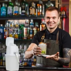 Relaxdays Ismaskin, manuell apparat, vev, tillbehör för bar, cocktails, kalla drycker, vit - grå