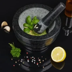 Relaxdays Mortel i granit med pistill, robust, för kryddor, örter, mortel i polerad sten, 5,6 kg, cm, 1l, svart