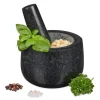 Relaxdays Mortel i granit med stötte, robust, för kryddor, örter, mortel i polerad sten, d. 12 cm, 300 ml, grå