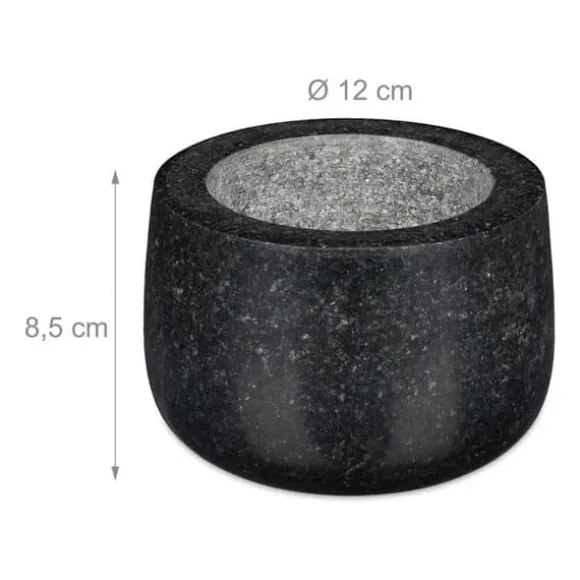 Relaxdays Mortel i granit med stötte, robust, för kryddor, örter, mortel i polerad sten, d. 12 cm, 300 ml, grå