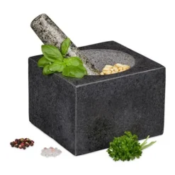 Relaxdays Mortel och pistill, i granit, polerad, lång livslängd, kryddor och örter, 500 ml volym, krossare lxB 14,5 x 14,5 cm