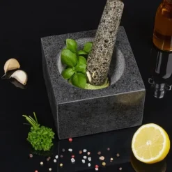 Relaxdays Mortel och pistill, i granit, polerad, lång livslängd, kryddor och örter, 500 ml volym, krossare lxB 14,5 x 14,5 cm