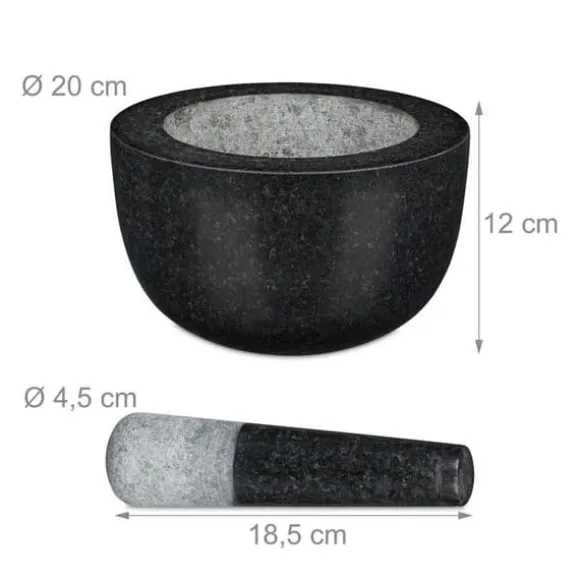 Relaxdays Mortel och stöt, i granit, polerad, lång livslängd, kryddor och örter, 750 ml volym, stenhackare D 20 cm, grå