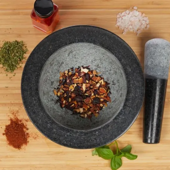 Relaxdays Mortel och stöt, i granit, polerad, lång livslängd, kryddor och örter, 750 ml volym, stenhackare D 20 cm, grå