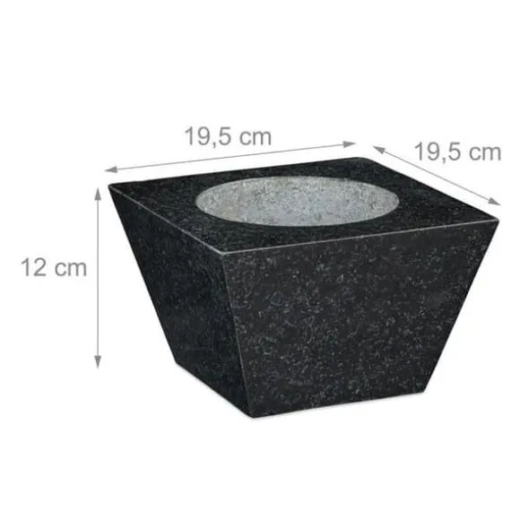 Relaxdays Mortel och Stöt, XXL, granit, kryddor och örter, 750 ml, 6,75 kg, stenmortel 12x19,5x19,5 cm, svart
