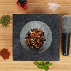 Relaxdays Mortel och Stöt, XXL, granit, kryddor och örter, 750 ml, 6,75 kg, stenmortel 12x19,5x19,5 cm, svart