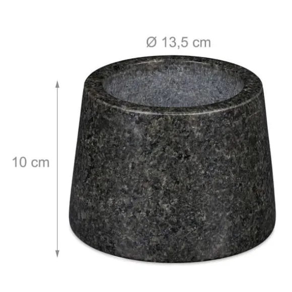Relaxdays Mortel och stöt, i granit, polerad, lång livslängd, för kryddor och örter, stengrynare D 13,5 cm mörkgrå
