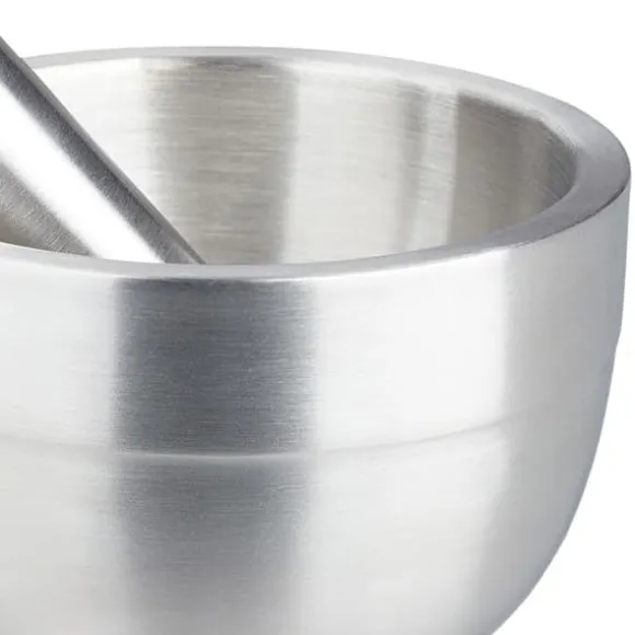 Relaxdays Mortel, rostfritt stål, med lock, kryddor, örter, halkfri kross, Ø 10 cm, 200 ml, grå