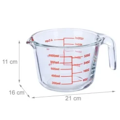 Relaxdays mätglas, 1 liter, värmebeständig, mikrovågssäker, graderad ml, oz, amerikanska koppar, transparent