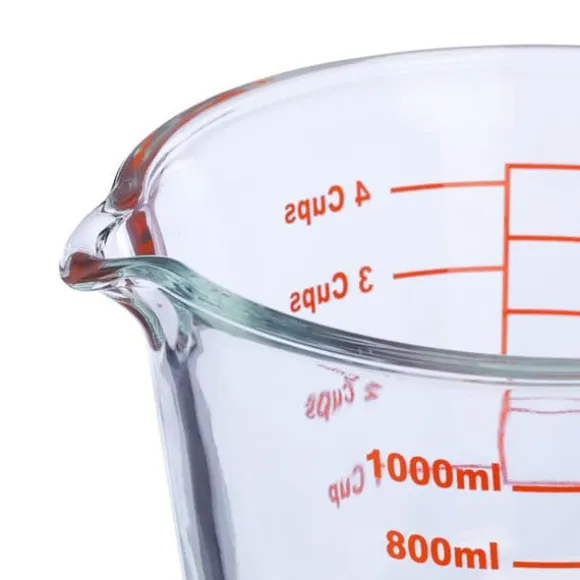 Relaxdays mätglas, 1 liter, värmebeständig, mikrovågssäker, graderad ml, oz, amerikanska koppar, transparent