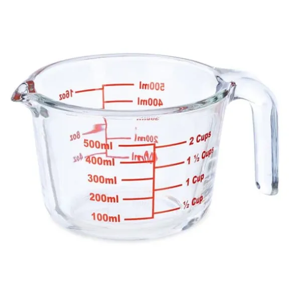 Relaxdays Mätglas, 500 ml, värmebeständig, för mikrovågsugn, graderad ml, oz, amerikanska koppar, transparent