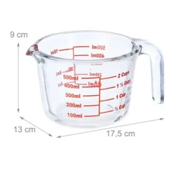 Relaxdays Mätglas, 500 ml, värmebeständig, för mikrovågsugn, graderad ml, oz, amerikanska koppar, transparent