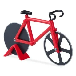 Relaxdays Pizza Roulette cykel pizzaskärare med fixerat stöd färgglad degskärare