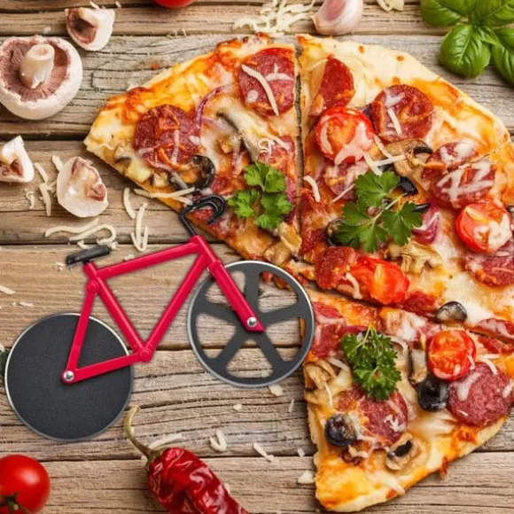 Relaxdays Pizza Roulette cykel pizzaskärare med fixerat stöd färgglad degskärare