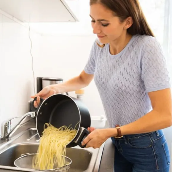 Relaxdays Rostfritt stål Durkslag 26 cm Köksredskap Pasta Avloppssallad Handtag och ringbotten, Silver