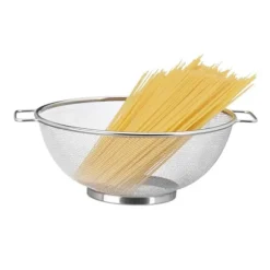 Relaxdays Rostfritt stål Durkslag 26 cm Köksredskap Pasta Avloppssallad Handtag och ringbotten, Silver