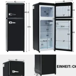 Retro-Kylskåp, Kombinerad kyl och frys, 105.5 cm, 92L, 28L frys, Energieklass D