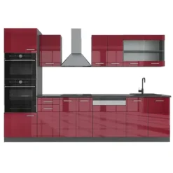 R-Line kök, 300 cm med högskåp, PT Antracit, Bordeaux högglans/antracit, Vicco