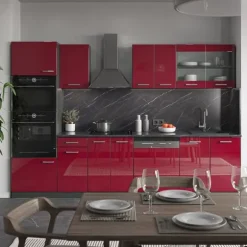 R-Line kök, 300 cm med högskåp, PT Antracit, Bordeaux högglans/antracit, Vicco