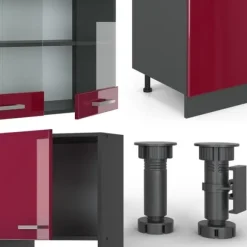 R-Line kök, 300 cm med högskåp, PT Antracit, Bordeaux högglans/antracit, Vicco
