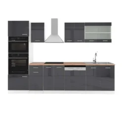 R-Line kök, 300 cm med högskåp, PT Ek, Blank antracit/vit, Vicco