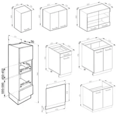 R-Line kök, 300 cm med högskåp, PT Ek, Blank antracit/Gyllene ek, Vicco