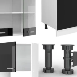 R-Line kök, 300 cm med högskåp, PT Ek, Blank svart/Vit, Vicco