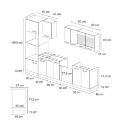 R-Line kök, 300 cm med högskåp, PT Ek, Blågrå/vit, Vicco