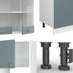 R-Line kök, 300 cm med högskåp, PT Ek, Blågrå/vit, Vicco