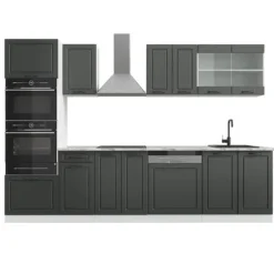R-Line kök, 300 cm med högskåp, utan bänkskiva, Lanthus antracit/vit, Vicco