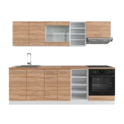 R-Line kök, 240 cm, PT Ek, Sonoma/vit, Vicco