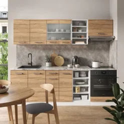 R-Line kök, 240 cm, PT Ek, Sonoma/vit, Vicco