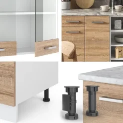 R-Line kök, 240 cm, PT Ek, Sonoma/vit, Vicco