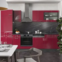 R-Line kök, 300 cm, PT Marble, Bordeaux högblank/antracit, Vicco