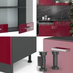 R-Line kök, 300 cm, PT Marble, Bordeaux högblank/antracit, Vicco