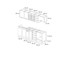 R-Line kök, 240 cm utan bänkskiva, Blank svart/Gyllene ek, Vicco