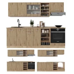 R-Line kök, 240 cm utan bänkskiva, Artisan Oak/Golden Oak, Vicco