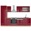 R-Line kök, 300 cm utan bänkskiva, blank vinröd/guld ek, Vicco