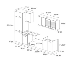 R-Line kök, 300 cm utan bänkskiva, blank vinröd/guld ek, Vicco